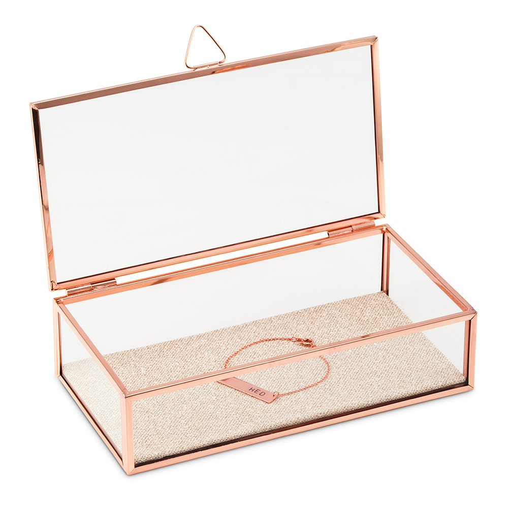 Personalized Glass Jewelry Box With Rose Gold Edges