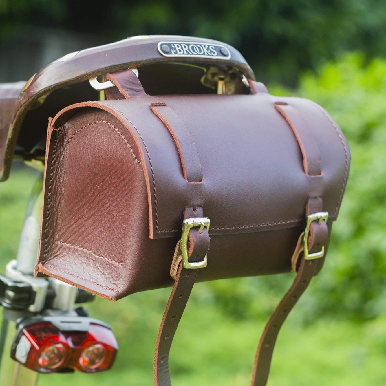 Genuine Leather Bag Bicycle Saddle Handlebar Frame Vintage Craft CHERRY BROWN 
