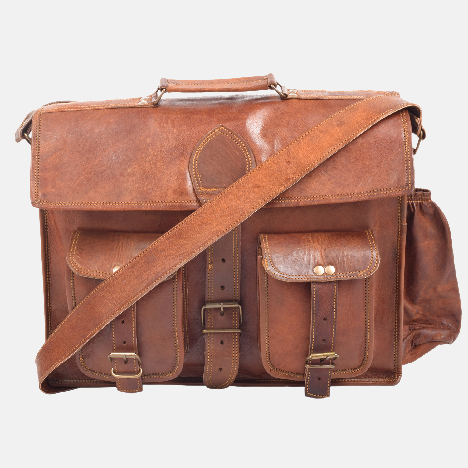 Vintage Style Satchel Full Grain Laptop bag - Handmade Goat Leather