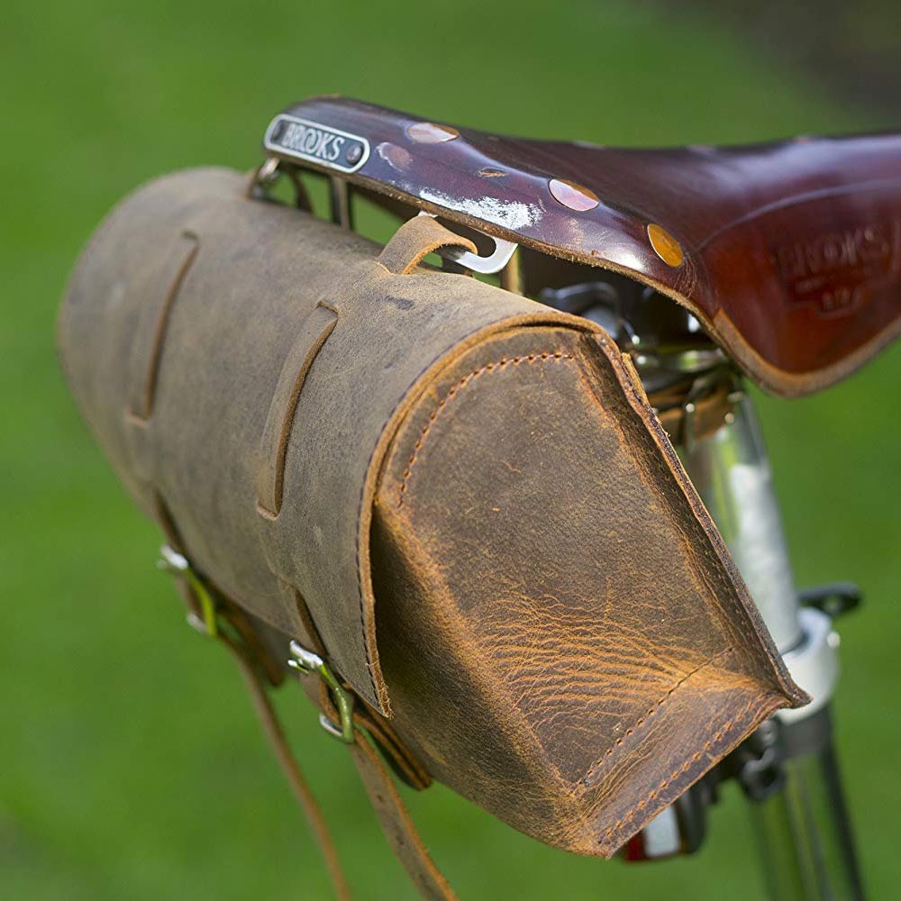 Genuine Leather Saddle Bag Handlebar Frame Bag VINTAGE BROWN