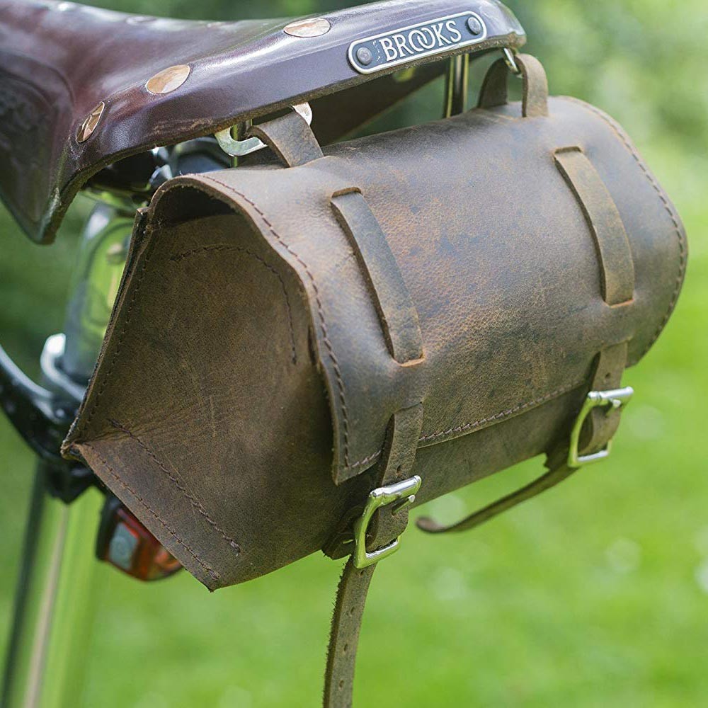 Genuine Leather Saddle Bag Handlebar Frame Bag VINTAGE BROWN Small