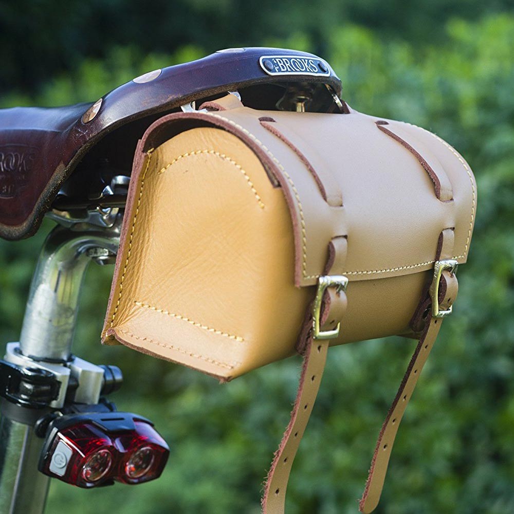 Large Bicycle Bag Saddle Handlebar Frame Bag in TAN LEATHER