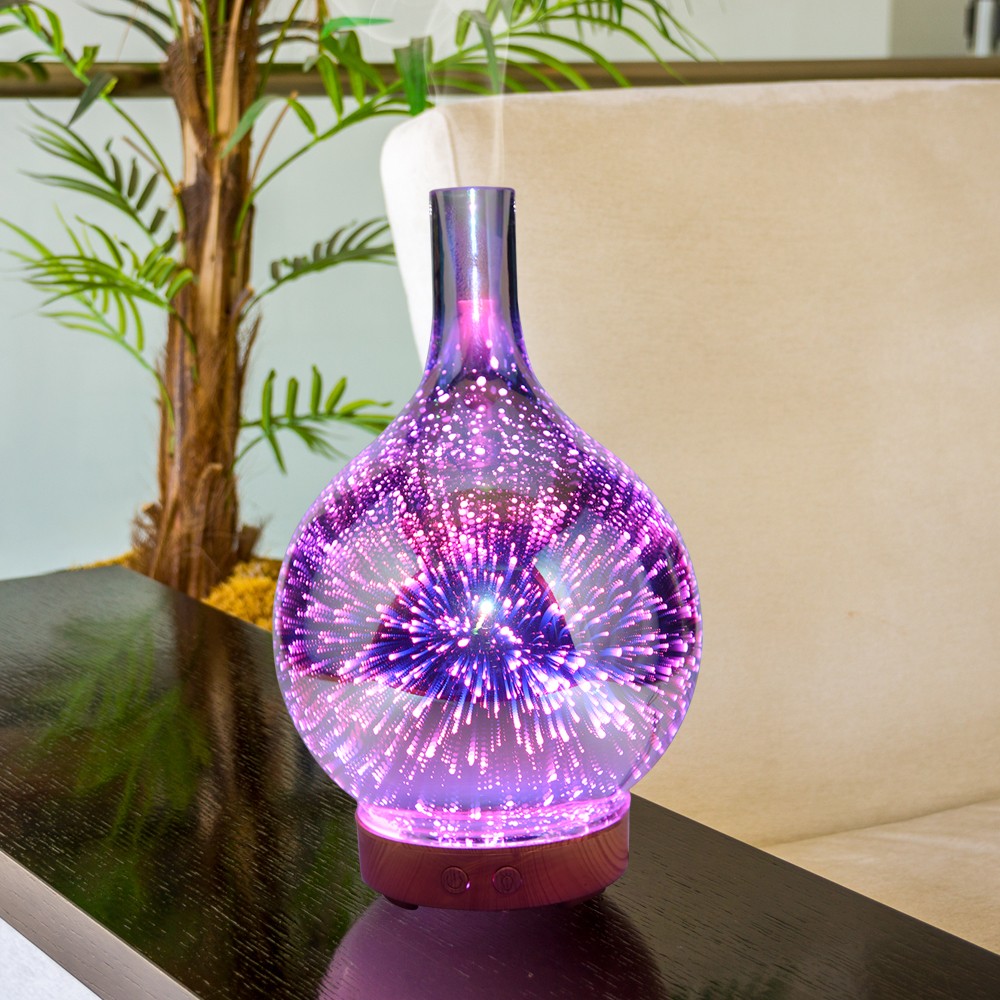 Ultrasonic Glass Aromatherapy Diffuser Humidifier 3D Firework Light