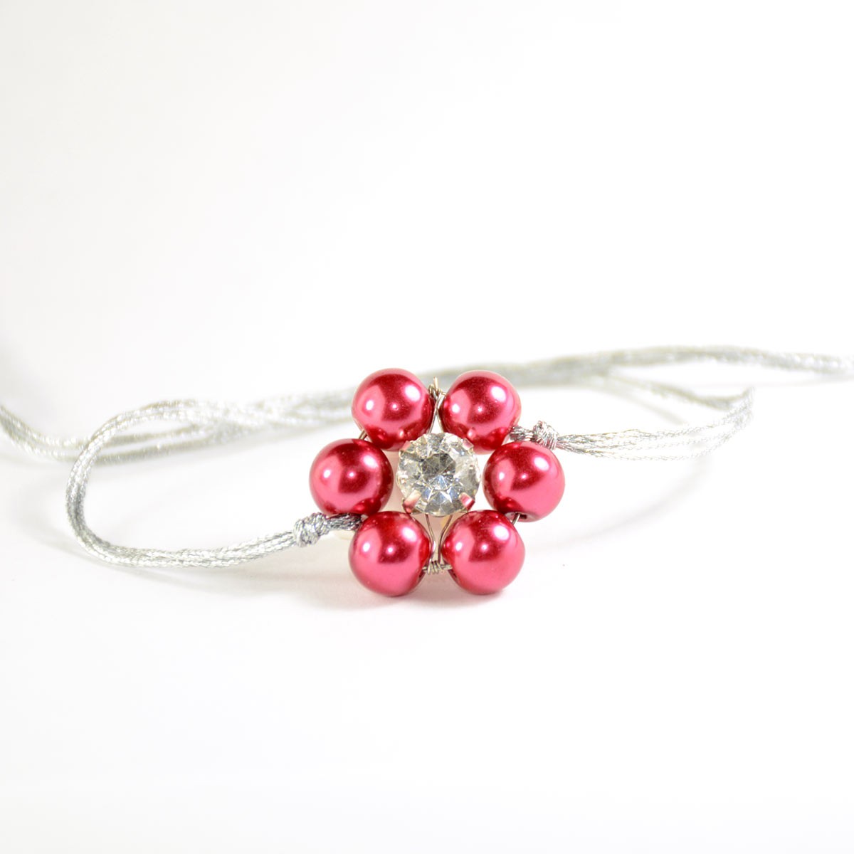 Pearl Rakhi Red Color - Handmade styled rakhi
