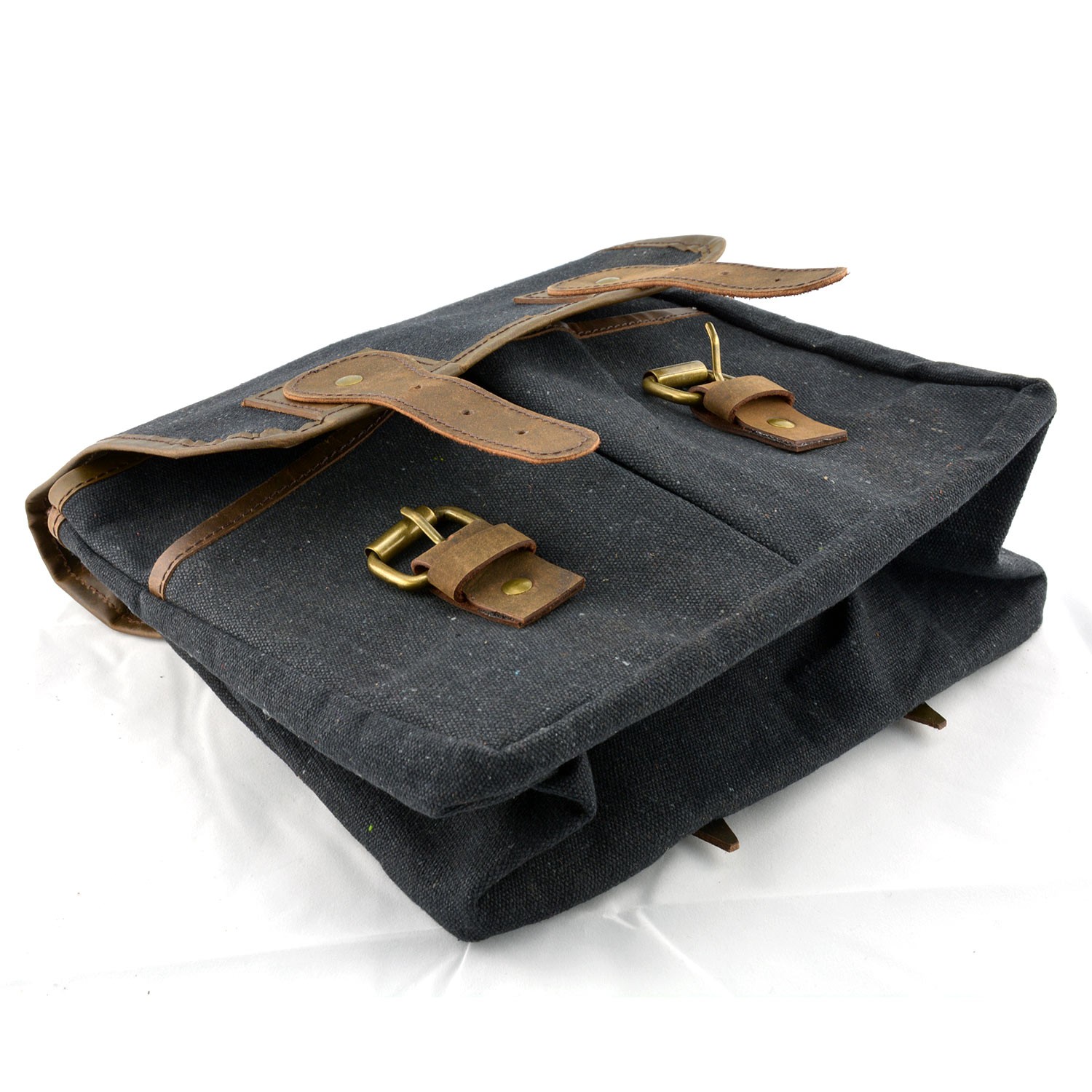 Bicycle Canvas Black Bag Handlebar Handcrafted Waxed Canvas Leather