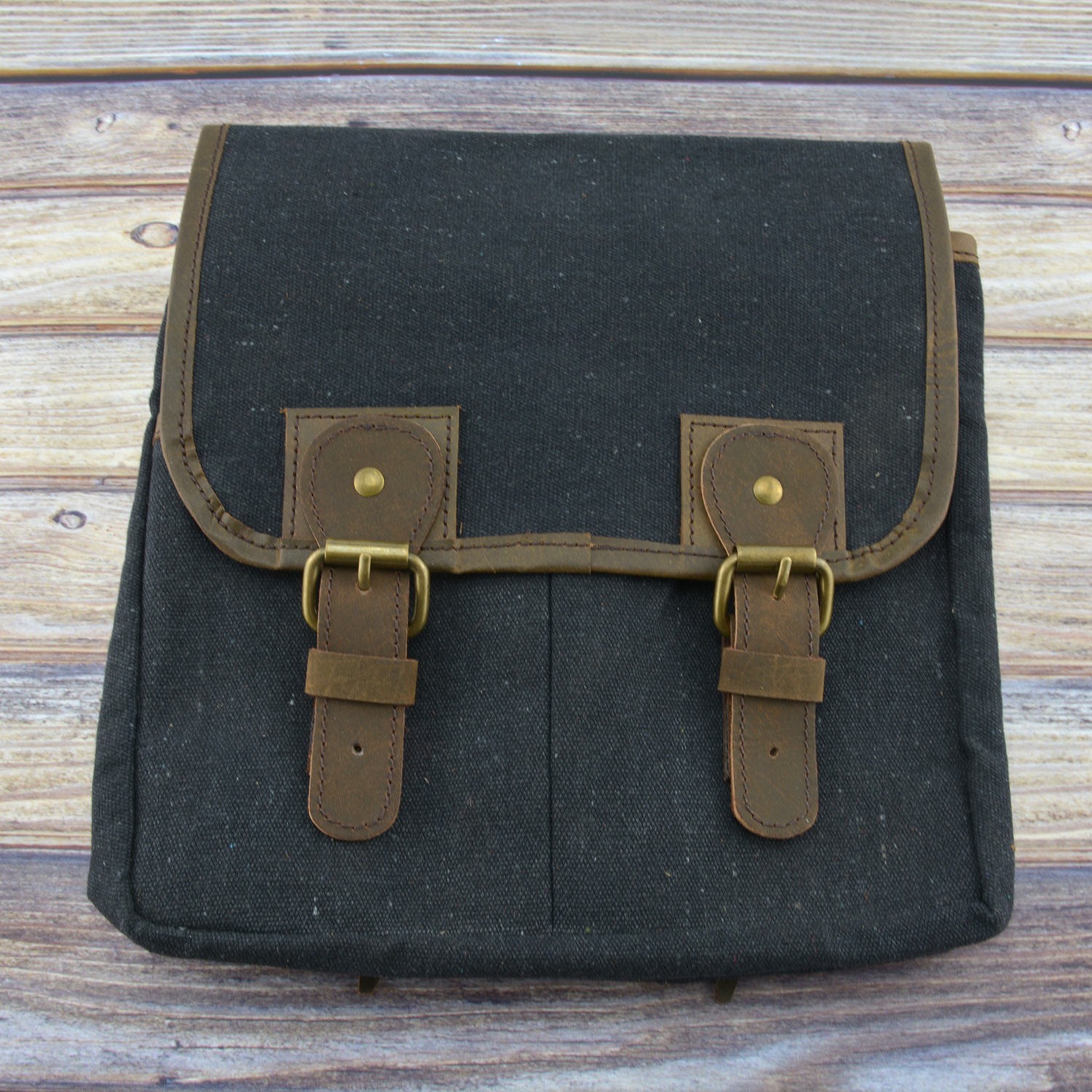 Bicycle Canvas Black Bag Handlebar Handcrafted Waxed Canvas Leather