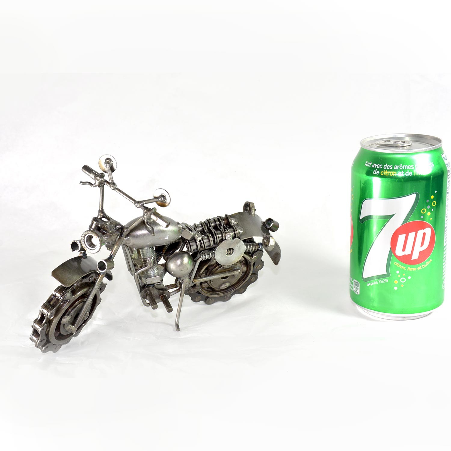 Metal Motorcycle Figurine, Scrap Steel Chopper, Nuts and Bolts