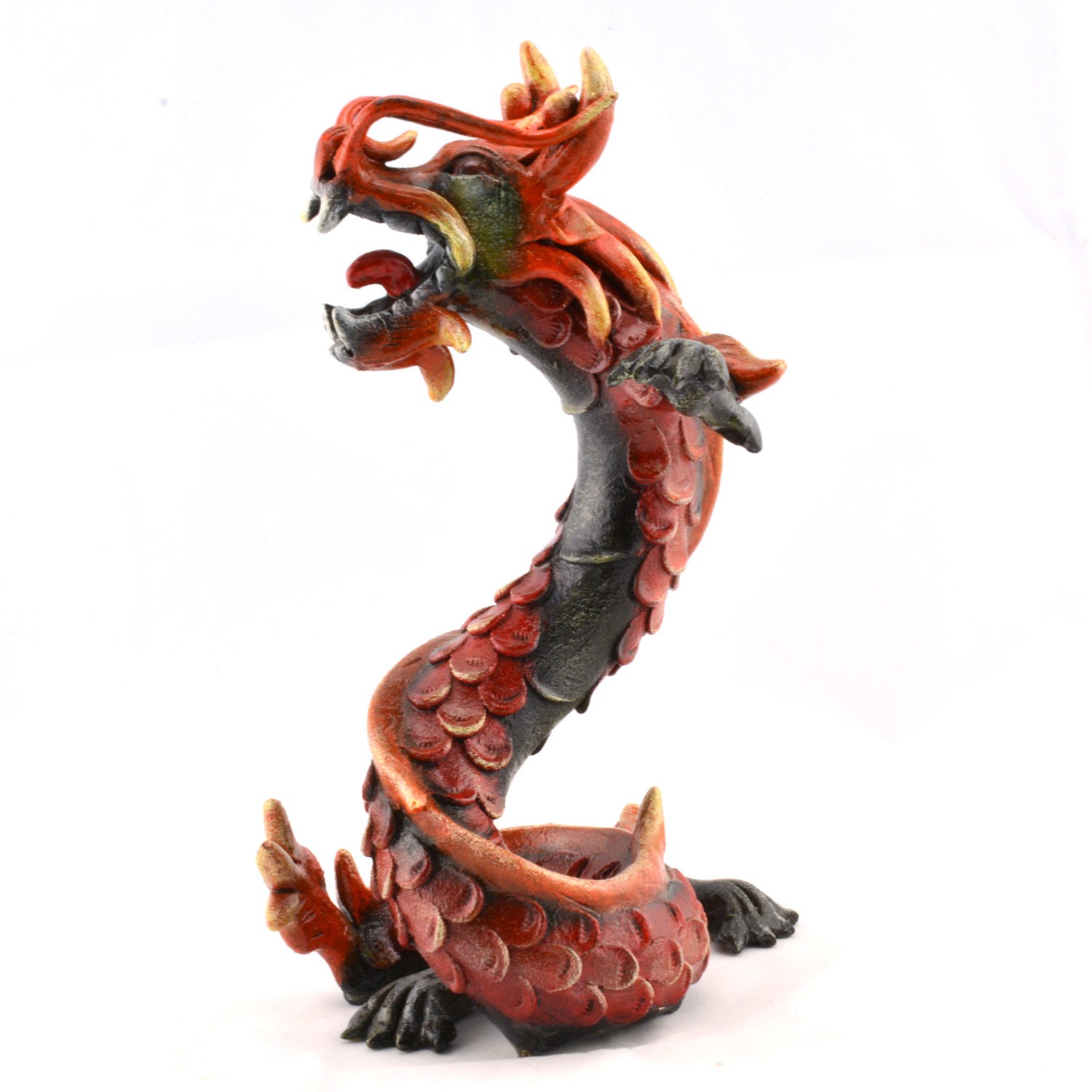 Dragon auspicious Coiled Stance Sculpture - Wooden Carved
