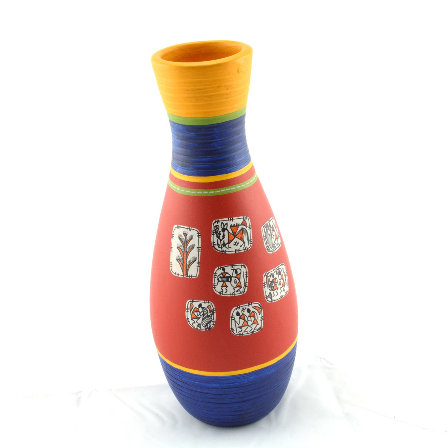 Earthen handmade and handpainted terracotta Vase bottle-shape red