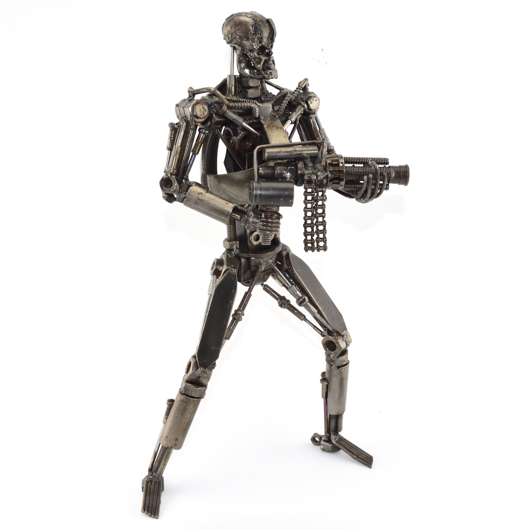 Terminator with Gun T-800 Arnold robot metal sculpture stainless steel