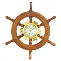 WOOD SHIPSWHEEL CLOCK UNIQUE COUNTRY HOME DECOR 