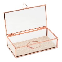 Personalized Glass Jewelry Box With Rose Gold Edges Initials Printing