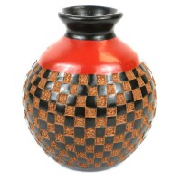 Checkers Vase - Handmade Decorative Red Black and Tan Vase