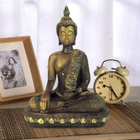 peaceful vibe Polystone Buddha Figurine With Pointed Ushnisha, Brown Buddha Sculpture