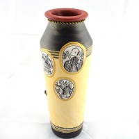 Earthen handmade and handpainted terracotta Vase Taper shape golden black