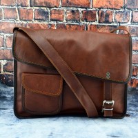Leather Laptop Briefcase / Messenger Bag - Cross Body Shoulder Vintage Style Bag