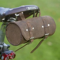 Genuine Leather Schwinn Bicycle Round Saddle Bag Utility Tool Bag - Vinatge Brown