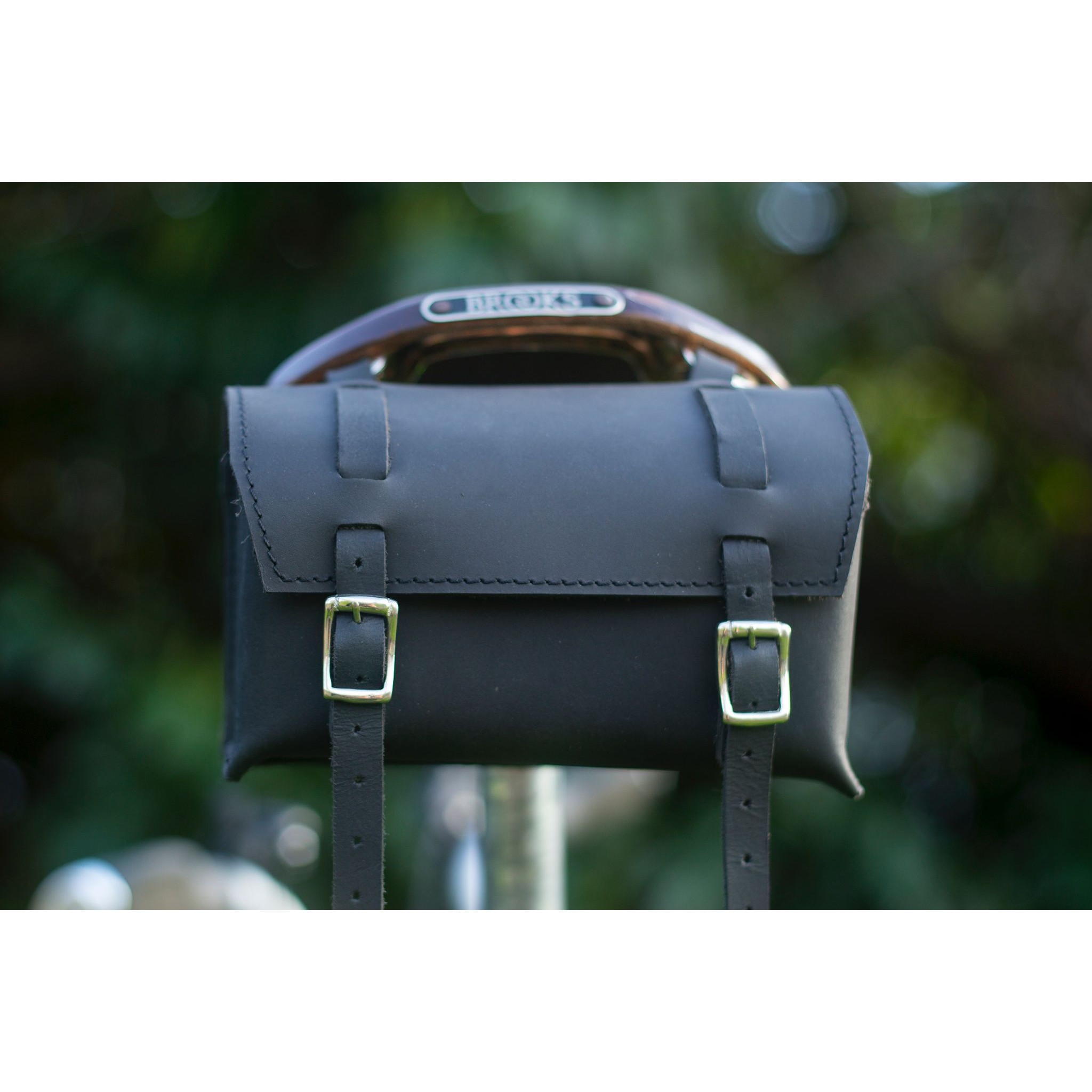 Bicycle Black Leather Tool Bag in Black Stitching Vintage Retro Style