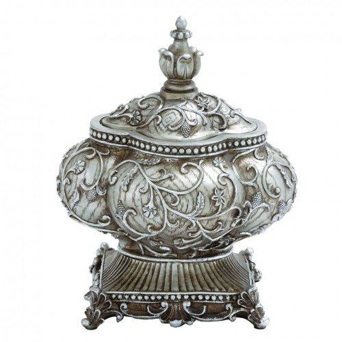 Attractive Silver Polystone Urn with Intricate Detailing