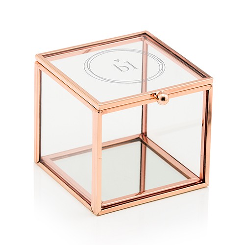 Small Glass Jewellery Box With Rose Gold - Monogram Simplicity Etching