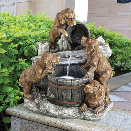 Puppy Paid Pour Garden Fountain
