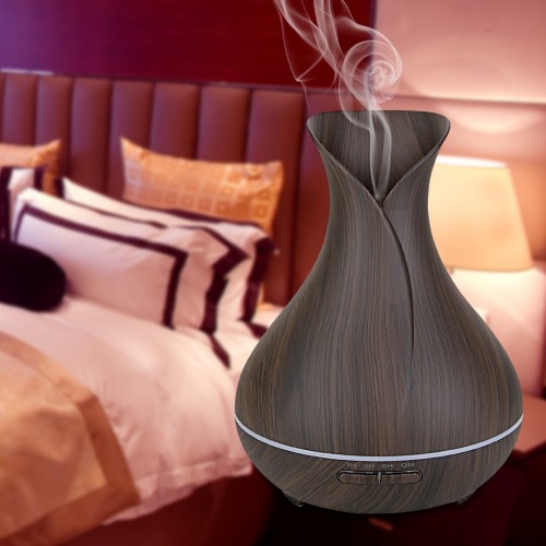 Aromatherapy Diffuser Humidifier Wood Grain Aroma Diffuser, Essential Oil Diffuser with Mini Vase Tulip