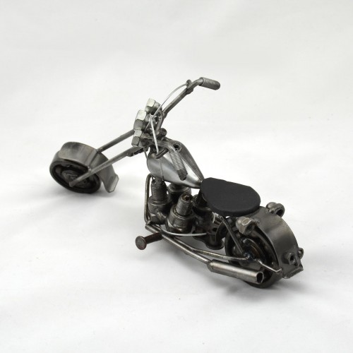 Harley Davidson : Motorcycle Model Metal Sculpture - 18cm, Silver Small