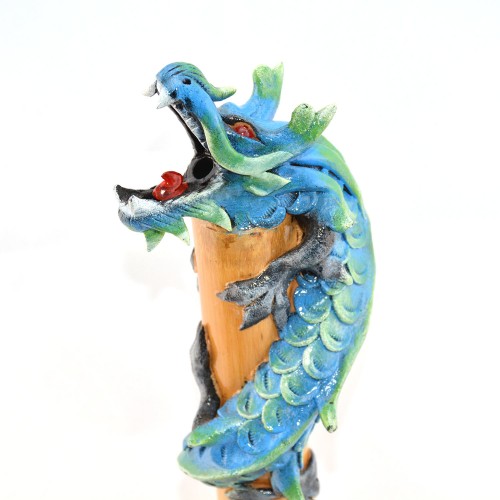 Dragon Incense Holder Bamboo Statuette Blue Dragon with Incense