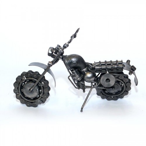 Metal Dual Sport : Motorcycle Metal Sculpture - 23cm, Silver (SPO4)