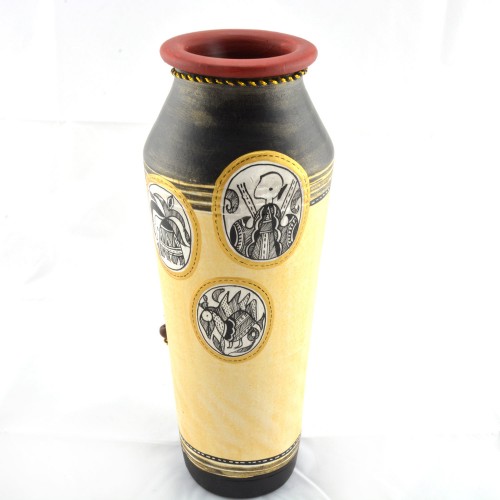 Earthen handmade and handpainted terracotta Vase Taper shape golden black