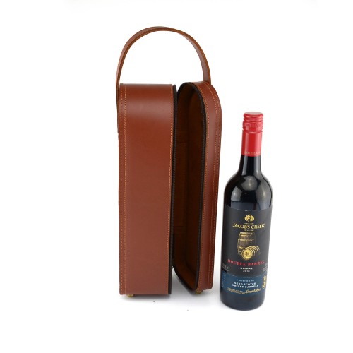 Leather Single Wine Carrying Case - Genuine Leather