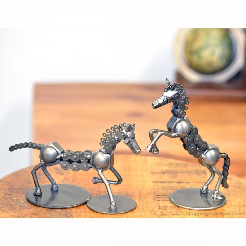 Horse Rearing, Horse Trotting - Recycled Metal Sculpture Handmade Art