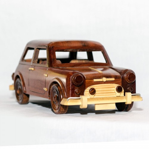 Mini Cooper : Handcrafted Mahogany Wooden Model Car - Mahogany Wood Art - Gift