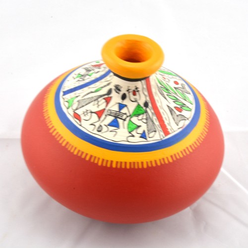 Earthen handmade and handpainted terracotta Vase Matki shape red