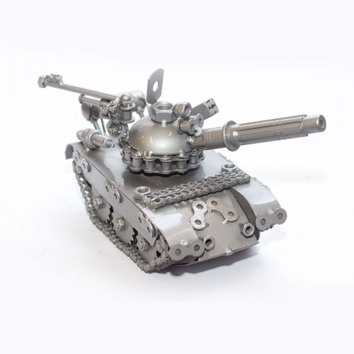 Military Tank (Gray) Model - Scrap Metal Art Sculpture
