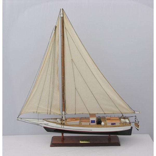 Detailed wooden assembled display model of traditional fishing boat 