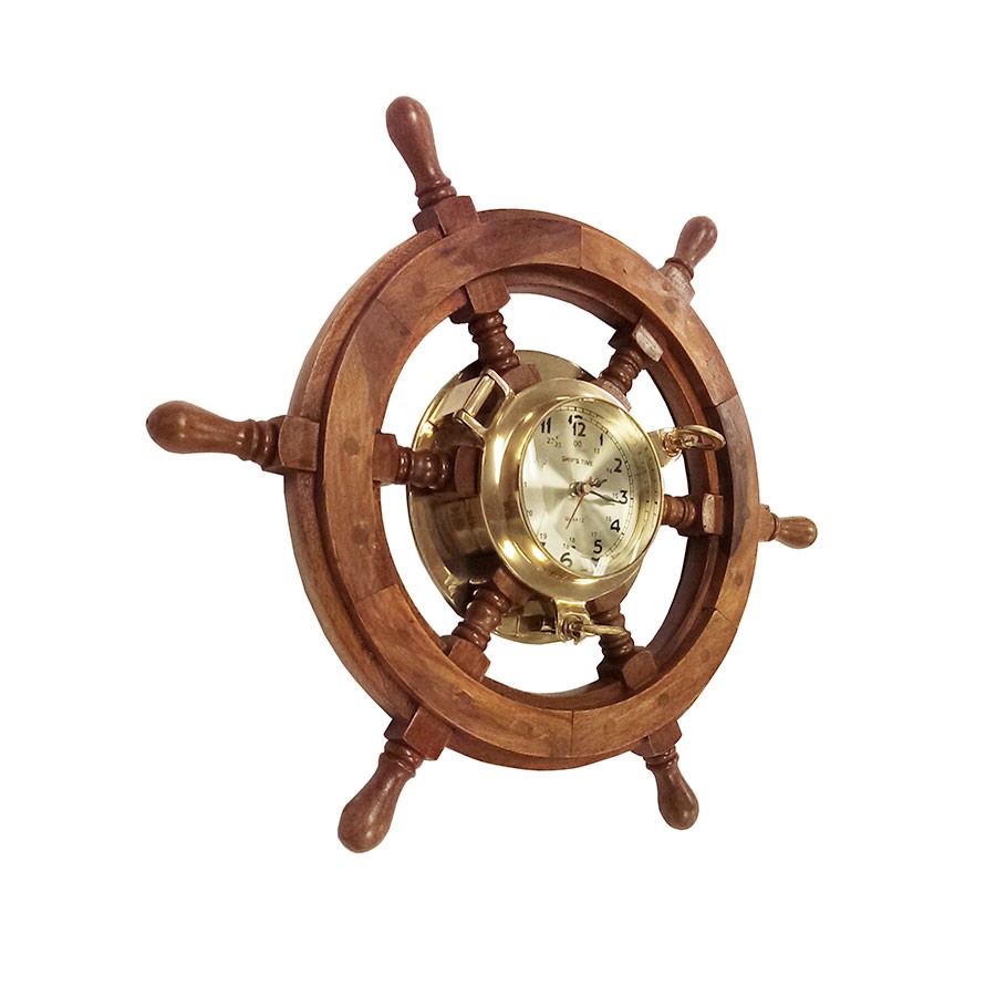 WOOD SHIPSWHEEL CLOCK UNIQUE COUNTRY HOME DECOR