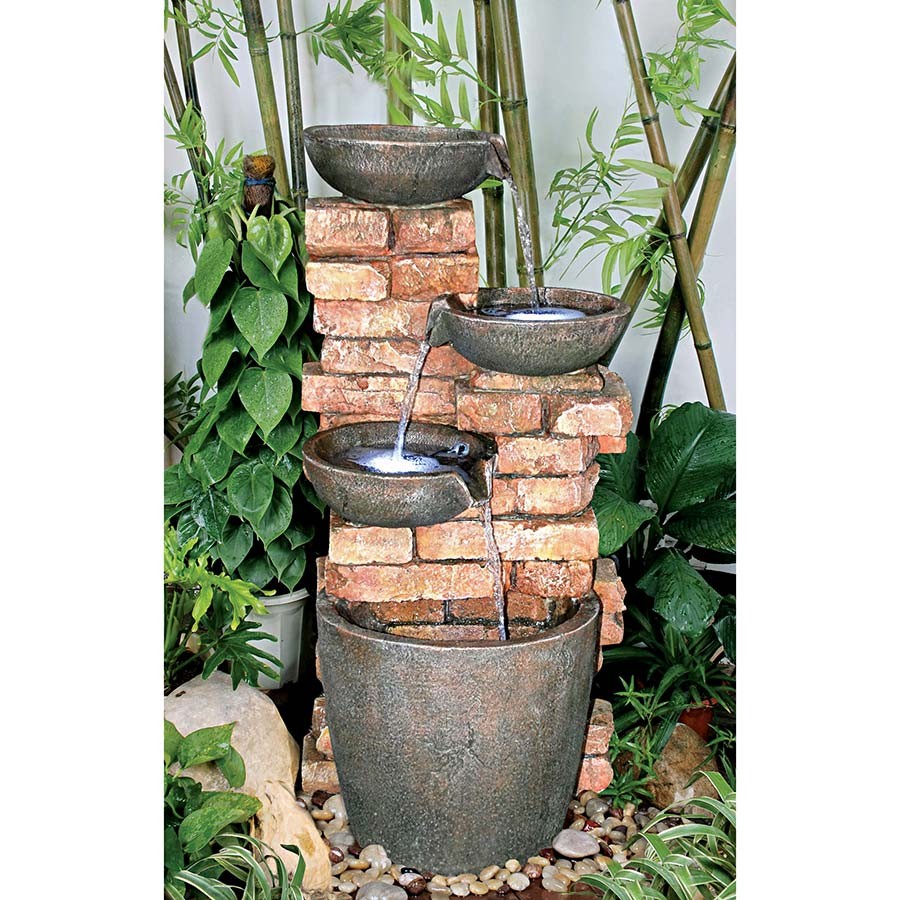 Stacked Bricks Cascading Fountain Fountains Garden Decor