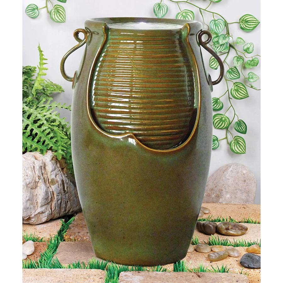 Ceramic Rippling Jar Fountain Fountains Garden Decor