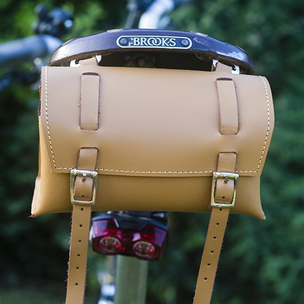 Bicycle Bag Saddle / Handlebar / Frame Bag in TAN LEATHER