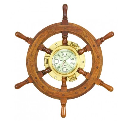 Wood Ships wheel Clock Unique Country Home Decor