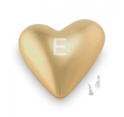 Gold Modern Heart Jewelry Box - Single Initial Etching