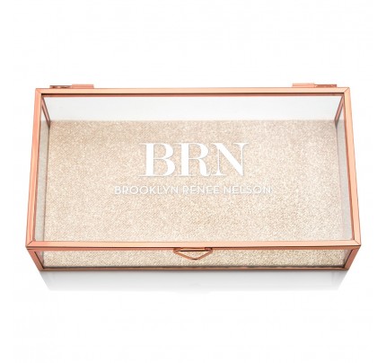 Personalized Glass Jewelry Box With Rose Gold Initials Printing