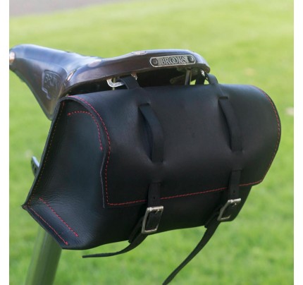 Bicycle Saddle Bag / Handlebar / Frame Bag in Black Red stitching