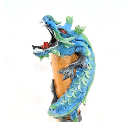 Dragon Incense Holder Bamboo Statuette Blue Dragon with Incense