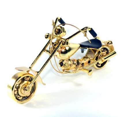 Harley Davidson Motorcycle Metal Sculpture - 18cm, Gold Small