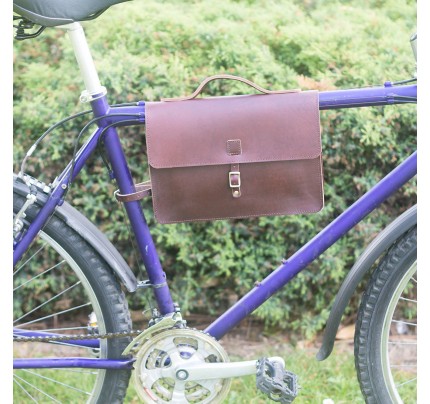 Bicycle Frame Bag - Genuine Leather Satchel Bag - Cherry