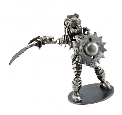Predator with shield and sword sculpture : scrap metal model