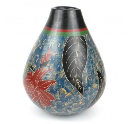 Handmade 7-inch Hummingbird on Flower Tall Vase Design