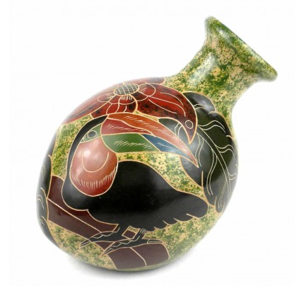 Handmade 5-inch Tall Tilted Vase - Toucan Design